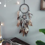 1 Pc Indian Dream Catcher with Brown Feathers - Wall Hanging Dream Catcher Bedroom Accessories - Wind Chime Dream Catcher