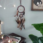 1Pc Indian Dream Catcher With Brown Feathers Wall Hanging Dream Catcher Bedroom Accessories Wind Chime Dream Catcher Home Decor - Image 9