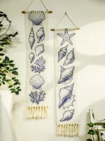 Boho Shell & Conch Wall Tapestry, White Hanging Decor Tapestries with Tassel, Beach Style Home Wall Art for Bedroom, Living Room - Image 3
