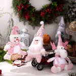 Christmas Decorations: Pink Sequined Scarf, Snowman, Pink Overalls, Reindeer, Pink Sequined Pointed Hat, Santa Claus Home Decor - Image 3