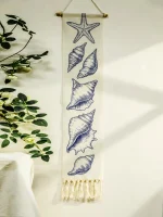 Boho Shell & Conch Wall Tapestry, White Hanging Decor Tapestries with Tassel, Beach Style Home Wall Art for Bedroom, Living Room - Image 14