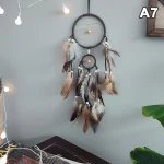 1 Pc Indian Dream Catcher with Brown Feathers - Wall Hanging Dream Catcher Bedroom Accessories - Wind Chime Dream Catcher - Image 9