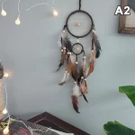 1Pc Indian Dream Catcher With Brown Feathers Wall Hanging Dream Catcher Bedroom Accessories Wind Chime Dream Catcher Home Decor - Image 10