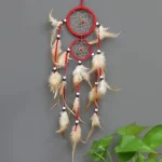 1 Pc Indian Dream Catcher with Brown Feathers - Wall Hanging Dream Catcher Bedroom Accessories - Wind Chime Dream Catcher - Image 5