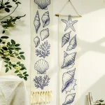 Boho Shell & Conch Wall Tapestry, White Hanging Decor Tapestries with Tassel, Beach Style Home Wall Art for Bedroom, Living Room