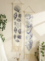 Boho Shell & Conch Wall Tapestry, White Hanging Decor Tapestries with Tassel, Beach Style Home Wall Art for Bedroom, Living Room - Image 25