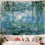 Tapestry Water Lilies By Claude Monet Oil Paintings Flowers Wall Hanging Art Home Decor Polyester Tapestry for Living Room Bedro - Image 4