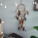 1 Pc Indian Dream Catcher with Brown Feathers - Wall Hanging Dream Catcher Bedroom Accessories - Wind Chime Dream Catcher - Image 7