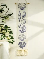 Boho Shell & Conch Wall Tapestry, White Hanging Decor Tapestries with Tassel, Beach Style Home Wall Art for Bedroom, Living Room - Image 4