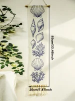 Boho Shell & Conch Wall Tapestry, White Hanging Decor Tapestries with Tassel, Beach Style Home Wall Art for Bedroom, Living Room - Image 9