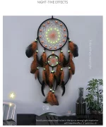 Dream Catcher With Luminous Beads Hand-woven Colorful Feathers Wind Chimes Living Room Bedroom Hanging Ornaments Wall Decoration - Image 13