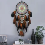 Dream Catcher With Luminous Beads Hand-woven Colorful Feathers Wind Chimes Living Room Bedroom Hanging Ornaments Wall Decoration