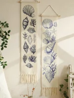 Boho Shell & Conch Wall Tapestry, White Hanging Decor Tapestries with Tassel, Beach Style Home Wall Art for Bedroom, Living Room - Image 6