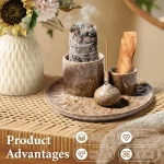 4-in-1 Ceramic Incense Burner for Aromatherapy Meditation Yoga and Home Decor Includes Sage Holder and Incense Holder for Sticks - Image 4