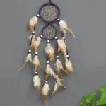 1 Pc Indian Dream Catcher with Brown Feathers - Wall Hanging Dream Catcher Bedroom Accessories - Wind Chime Dream Catcher - Image 10