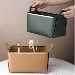 Leather PU Desktop Storage Box Creative Foldable Cosmetic Box with Handle Home Organizer Waterproof Bathroom Storage Basket 2025