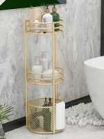Nordic 3 Layer Golden Metal Bathroom Storage Basket Floor Multi-layer Multi-function Basket Shelf полка напольная в ванну - Image 3