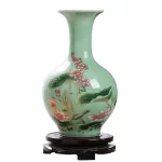 Jingdezhen Porcelain Vase ornament, living room flower arrangement, dry flower, antique lotus pattern, Celadon Glaze vases