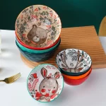Cartoon Animal Porcelain Dinner Plate Cute Children's Bowl Christmas Decoration Dishes Household Ceramic Elk Bear Rabbit Bowl
