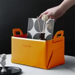 Leather PU Desktop Storage Box Creative Foldable Cosmetic Box with Handle Home Organizer Waterproof Bathroom Storage Basket 2025 - Image 9
