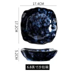 Ceramic Dinner Plates and Bowls, Blue Dishes, Creative Japanese Retro Kiln Changed Tableware Set, Dinnerware - Image 10