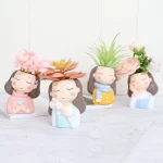Succulents Planters Flower Pots Cactus Plant Pot Lovely Girl Head Bonsai Planter Pots Ornaments with Drainage Hole Table Decor - Image 6