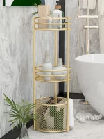 Nordic 3 Layer Golden Metal Bathroom Storage Basket Floor Multi-layer Multi-function Basket Shelf полка напольная в ванну - Image 7