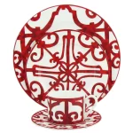 Ceramic Steak Plate Set, Coffee Cup and Saucer Bone China Dinnerware, Western Food Tray, Red Pattern Dishes, Afternoon Tea Cup