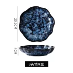 Ceramic Dinner Plates and Bowls, Blue Dishes, Creative Japanese Retro Kiln Changed Tableware Set, Dinnerware - Image 12