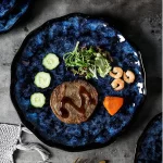Ceramic Dinner Plates and Bowls, Blue Dishes, Creative Japanese Retro Kiln Changed Tableware Set, Dinnerware - Image 2