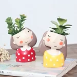 Succulents Planters Flower Pots Cactus Plant Pot Lovely Girl Head Bonsai Planter Pots Ornaments with Drainage Hole Table Decor