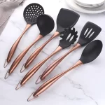 Gold Cooking Tool Set Silicone Head Kitchenware Stainless Steel Handle Soup Ladle Colander Set Turner Serving Spoon Kitchen Tool - Image 12
