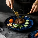Ceramic Dinner Plates and Bowls, Blue Dishes, Creative Japanese Retro Kiln Changed Tableware Set, Dinnerware - Image 4