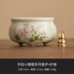 Emerald Green Asparagus Fern Three-Legged Incense Burner Home Indoor Chinese Zen Tea Set Ceramic Aromatherapy Stove Tea Ceremony - Image 6