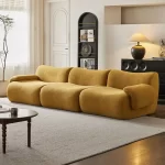 Vacuum-Compressed Modular Sofa, Wabi-Sabi Sherpa Fabric Sectional with High-Elastic Foam, Cream Mid-Century Style, Space Saving - Image 12