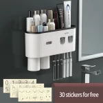 Magnetic Toothbrush Holder Storage Rack Automatic Toothpaste Dispenser Wall-Mounted Waterproof Bathroom Storage Accessories Set - Image 10