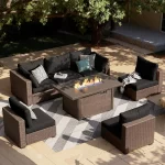 7-Pieces Patio Furniture Sets Outdoor Sectional Sofa with 44'' Propane Rattan Wicker Firepit Table, Patio Sectional, Customized - Image 7