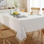 Cotton Green Easter Pure Color Tassels Cotton Tablecloth Washed  Christmas Table Cover for Home Party Dining table Decora - Image 9
