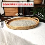 Rattan Basket HandWoven Fruit Storage Breakfast Severing Tray Drinks Snack Coffee Platters Bread Plate Home Tableware Organizer - Image 12
