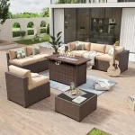 Aoxun 6/7/8/11 Piece Patio Furniture Set Wicker Rattan Outdoor Sectional Sofa Set with Coffee Table