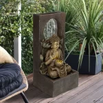 Ferrisland Buddha Waterfall Fountain Outdoor, Freestanding Relaxing Water Fountain, Asian Zen Fengshui Patio Garden Backyard Dec - Image 3