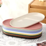 4Pcs Plastic Coffee Tray, Oval Food Serving Plate with Smooth Surface for Household Dessert Anti-fall Tray Afternoon Tea