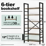 6 Tier Bookshelf, 72'' Tall Bookcase, Book Storage Shelves, Wood Book Shelf Organizer for Bedroom, Living Room and Home Office, - Image 3