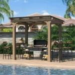 8' X 5' Outdoor Hardtop Gazebo, BBQ Gazebo with Workbench Frame for Lawn, Garden, Patio - Image 7