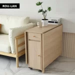 Folding Dining Table with 2 Drawers and 4 Wheels for Living Room,Kitchen, Farmhouse, Space Saving Table - Image 3