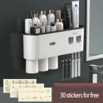 Magnetic Toothbrush Holder Storage Rack Automatic Toothpaste Dispenser Wall-Mounted Waterproof Bathroom Storage Accessories Set - Image 9