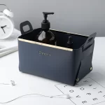 Leather PU Desktop Storage Box Creative Foldable Cosmetic Box with Handle Home Organizer Waterproof Bathroom Storage Basket 2025 - Image 5