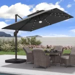 9x9 FT Outdoor Cantilever Patio Umbrella with Base Included and Solar LED Lights, Large Heavy Duty 2-Tier Square, Customized - Image 10