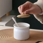 Nordic Ceramic Seasoning Jar with Spoon Kitchen Storage Box Simple Bamboo Lid Salt Jar Oil Bottle, Seasoning Tools Kitchen - Image 5
