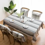 Cotton Linen Tablecloth,Nordic Style Grey Stripes Elegance Dust-Proof Table Cover,For Dinning Birthday Party Tabletop Decoration - Image 3